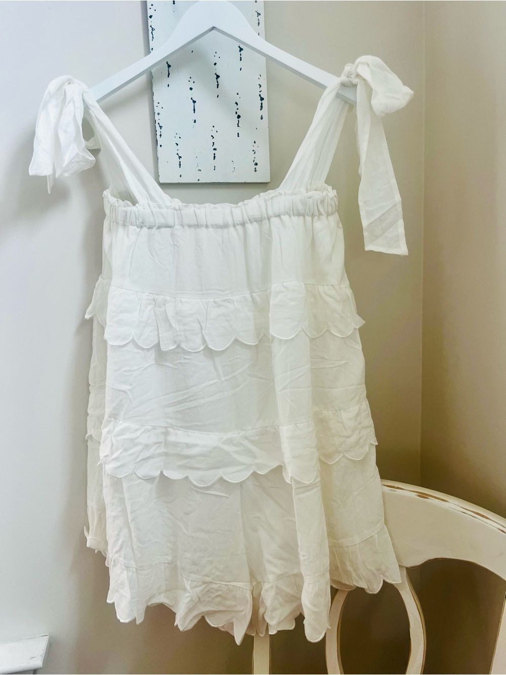 Mable White Tiered Tie-Shoulder Romper - Picture 5 of 7